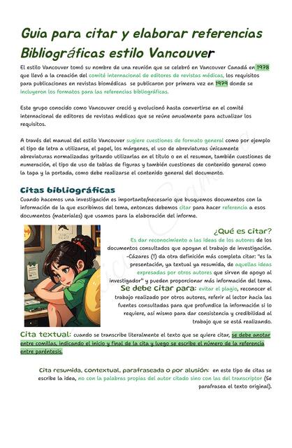 Guía para Citar y Elaborar Referencias Bibliográficas Estilo Vancouver