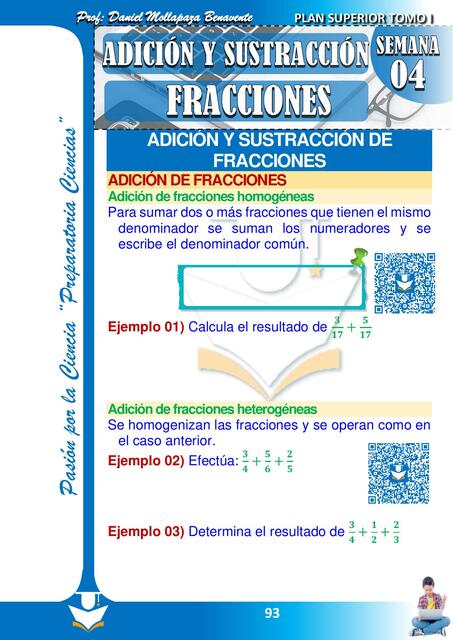 Adicción y sustracción de fracciones 