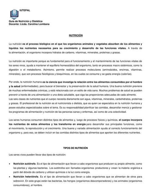 Generalidades de Nutrición y Dietética