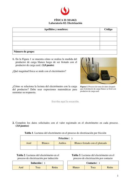 Reporte de laboratorio 02 Electrización 