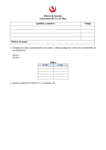 Reporte de laboratorio 05 de Física II  Ley de Ohm