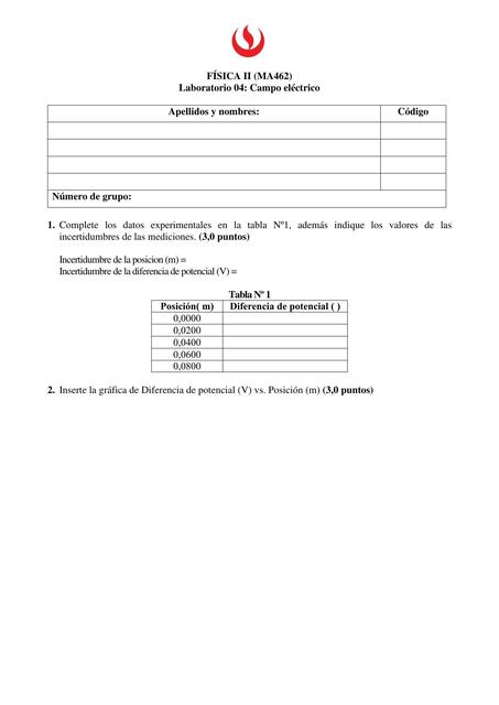 Reporte de laboratorio 04 de Física II: Campo eléctrico 