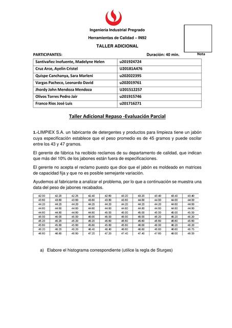 Taller Adicional herramientas de calidad 