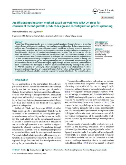 An Efficient Optimisation Method Based on Weighted AND-OR Trees For Concurrente Reconfigurable Product 