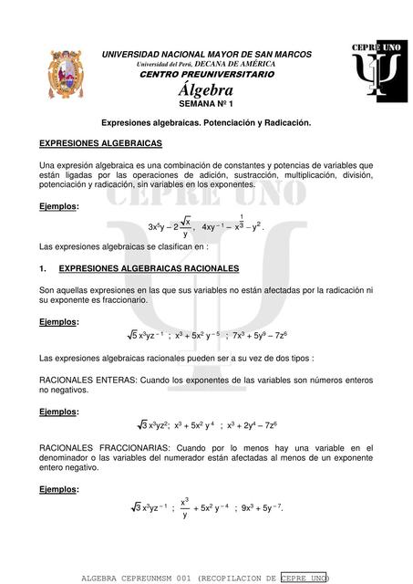  COMPENDIO DE ÁLGEBRA CEPRE UNMSM