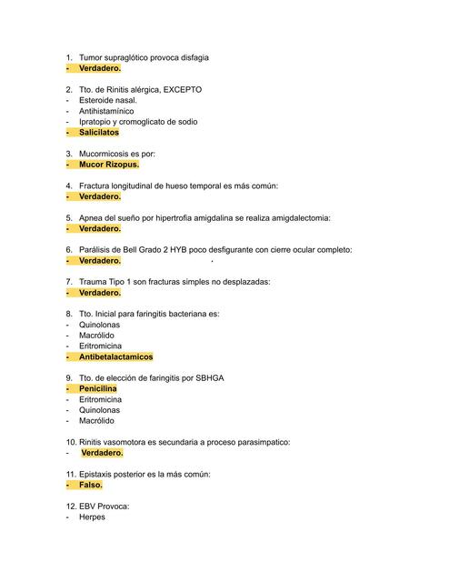 Examen de Otorrinolaringología 