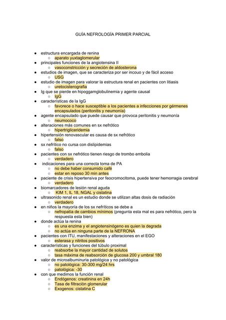 Guía Nefrología Primer Parcial 