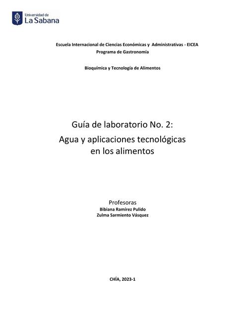 Guía de laboratorio No. 2:  Agua y aplicaciones tecnológicas en los alimentos 