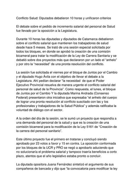 Conflicto Salud Diputados debatieron 10 horas y unificaron criterios