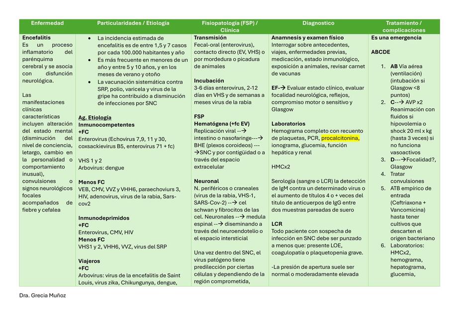 Resumen de encefalitis y meningitis en pediatría