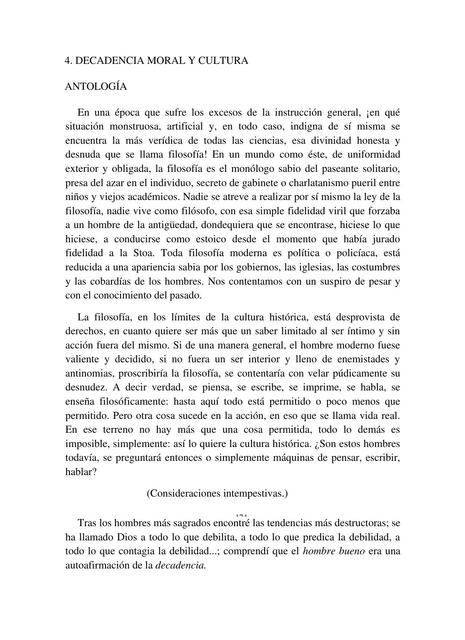 DECADENCIA MORAL Y CULTURA - Nietzsche