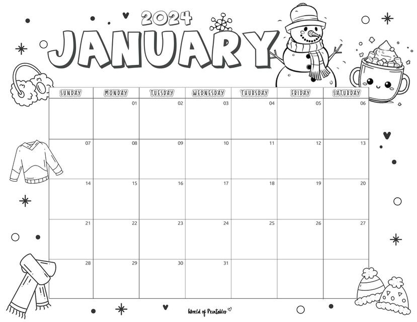 Coloring Calendar World of Printables