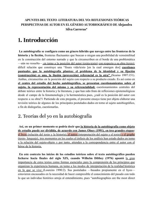 Apuntes del Texto- Literatura del Yo 