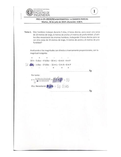 Examen Parcial de Matemática 