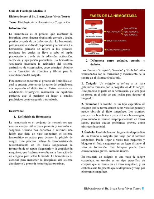  Fisiología de la Hemostasia y Coagulación 