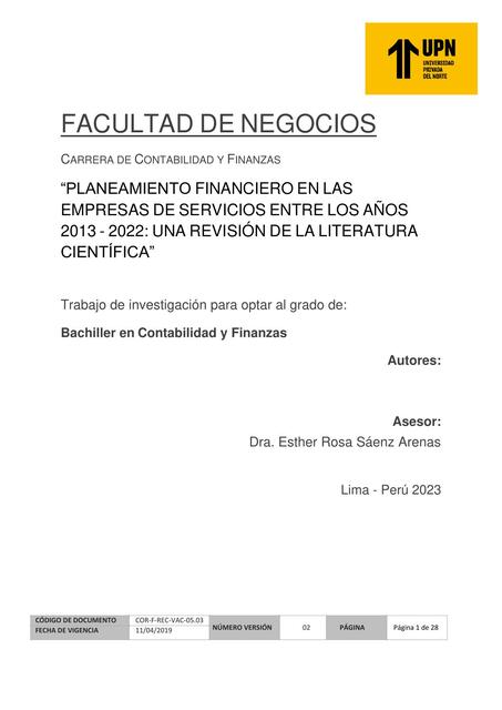 Planeamiento Financiero en las Empresas de Servicios 