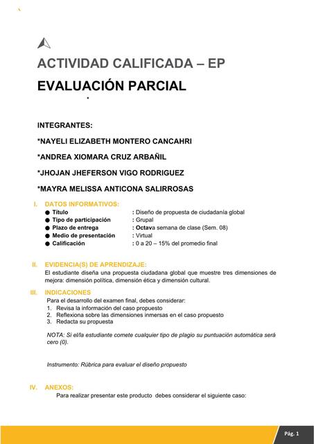 Evaluación Parcial- Diseño de Propuesta de Ciudadanía Global 