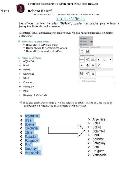 Insertar Viñetas 