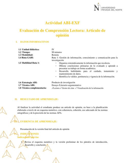 Evaluación de Comprensión Lectora: Artículo de opinión