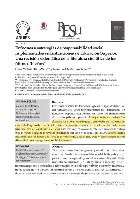 Enfoques y estrategias de responsabilidad social implementadas en Instituciones de Educación Superior