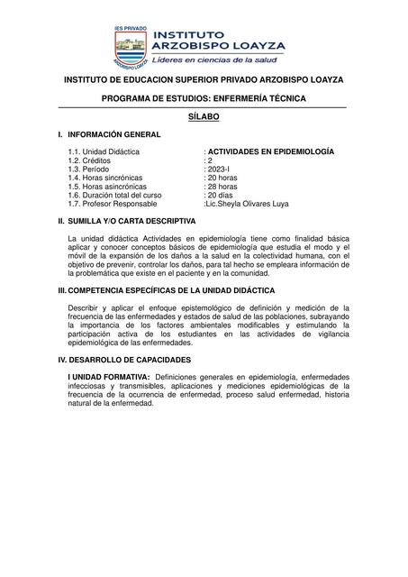 ACTIVIDADES EN EPIDEMIOLOGIA ENFERMERÍA 1