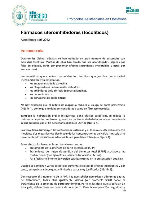 Fármacos úteroinhibidores