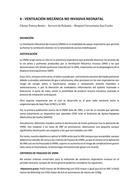 Ventilación Mecánica No Invasiva Neonatal 