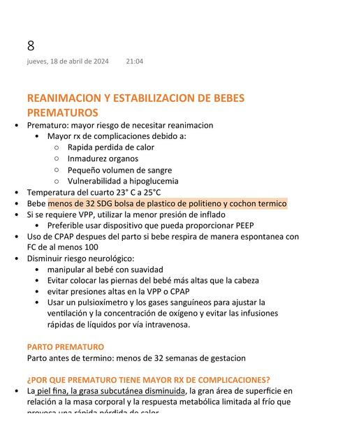 Reanimación prematuros