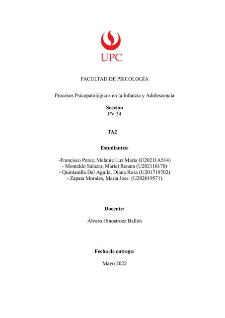 Procesos Psicopatológicos en la Infancia y Adolescencia