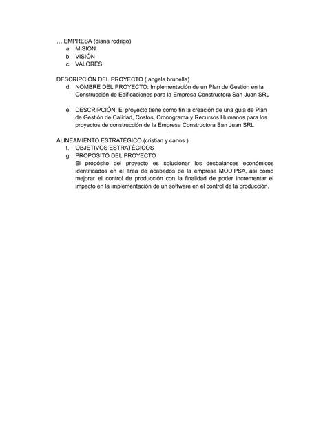 Implementación de un Plan de Gestión en la Construcción de Edificacionespara la Empresa Constructora San Julan SRL