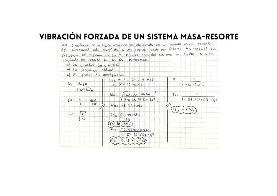 Ejercicio vibracion forzada de un sistema masa resorte