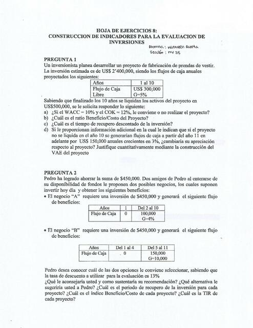 Construcción de Indicadores para la Evaluación de Inversiones 