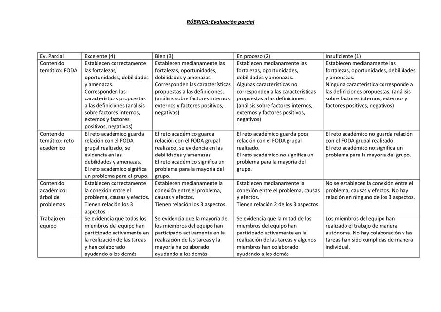 Rúbrica Evaluación Parcial 