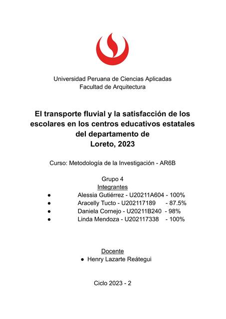 El Transporte Fluvial y la Satisfacción de los Escolares en los Centros Educativos 