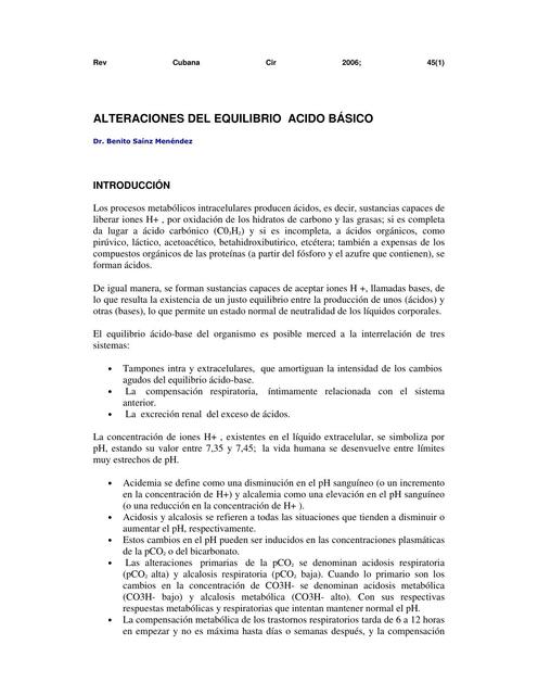 Alteraciones del equilibrio acido básico