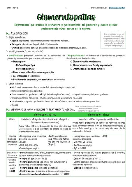 Glomerulopatías, síndrome nefrótico y nefrítico en el adulto - Nefrología