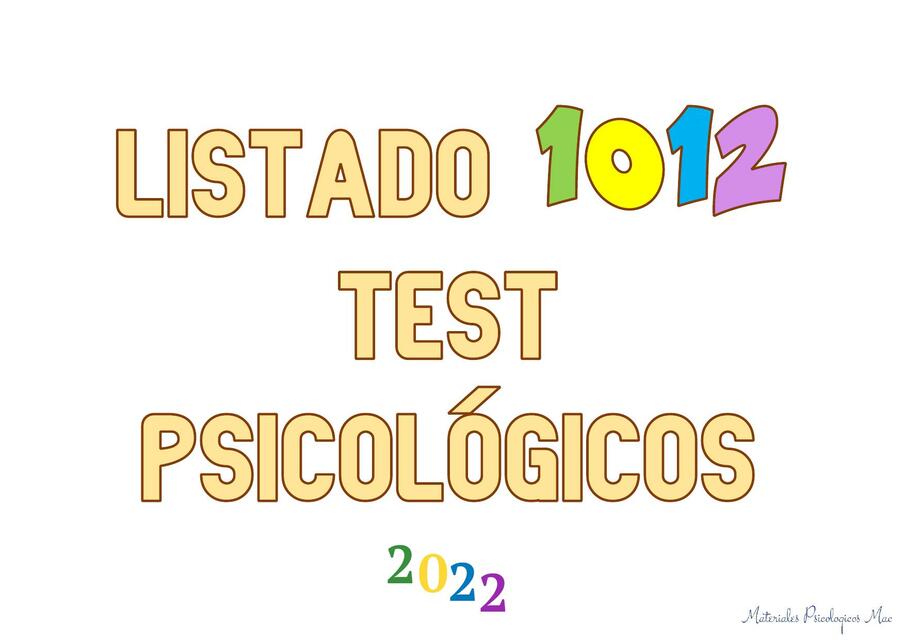 Listado de 1012 Test Psicológicos