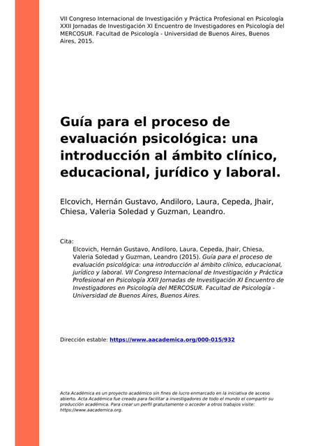 Guia para el proceso de evaluación psicológica