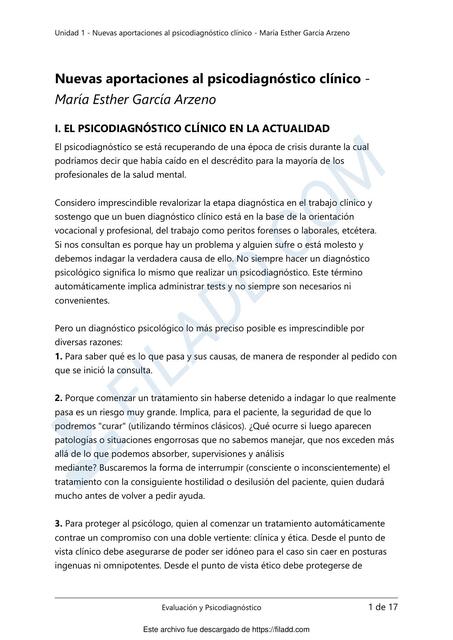 Nuevas aportaciones al psicodiagnóstico clínico 