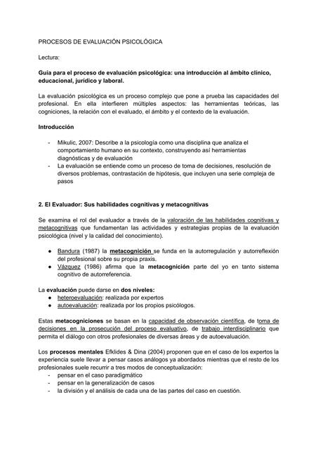 Procesos de evaluación psicológica  