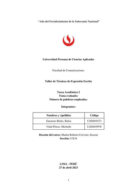 Taller de Técnicas de Expresión Escrita 