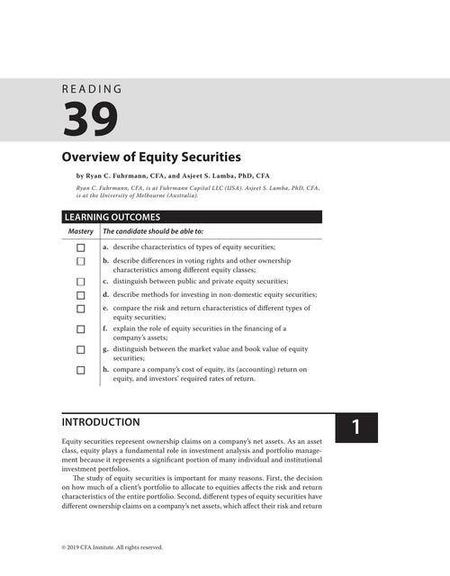 Overview of Equity Securities