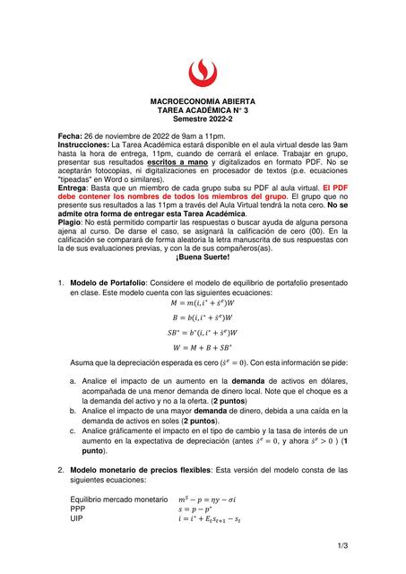 Macroeconomía abierta tarea académica 3 