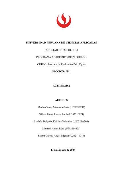 Actividad 2 Procesos de Evaluación Psicológica