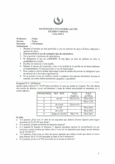 Matemática Financiera- Examen Parcial 