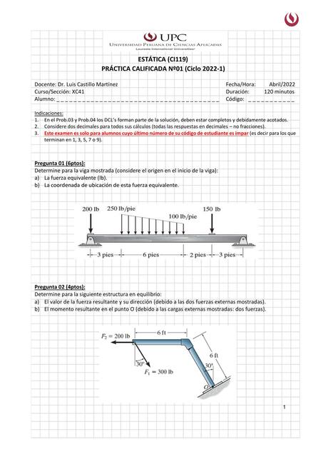 Estática- Práctica Calificada 