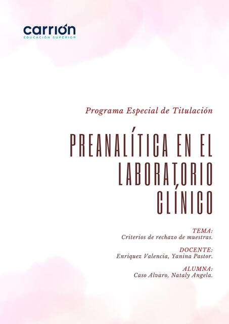 Preanalítica en el laboratorio clínico  