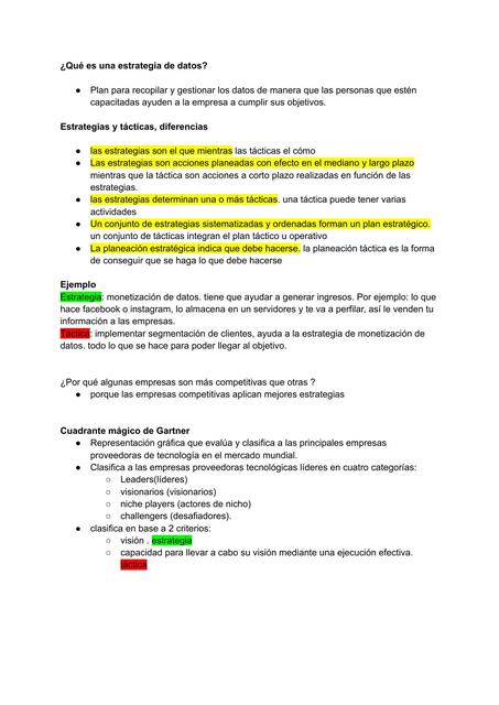 Estrategia de datos y tacticas