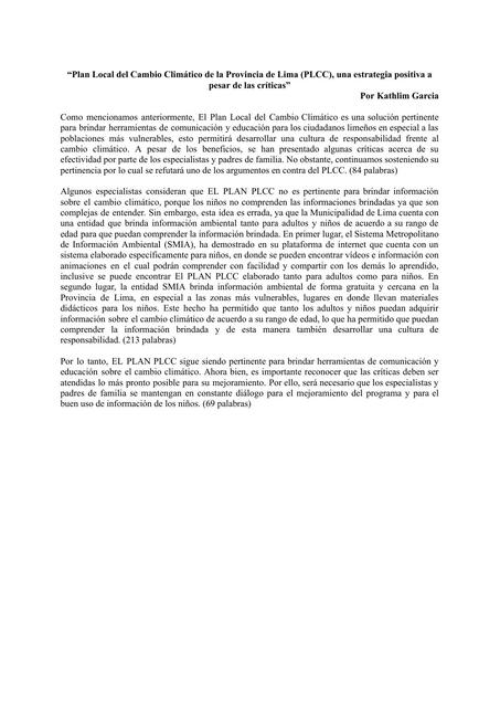 Plan Local del Cambio Climático de la Provincia de Lima (PLCC), una estrategia positiva a pesar de las críticas