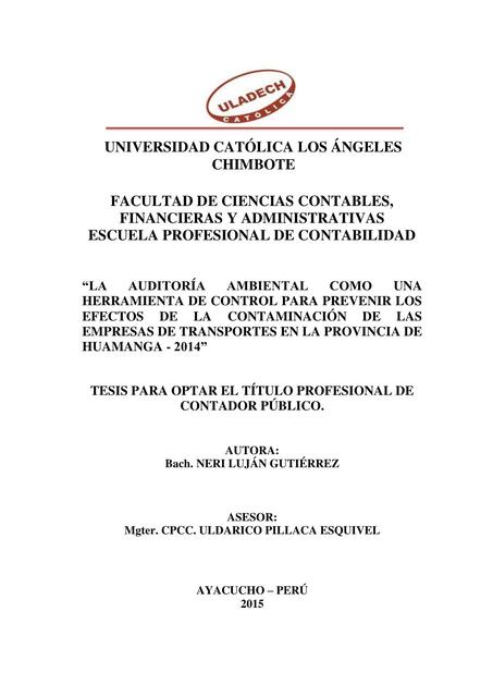 La Auditoría Ambiental como una Herramienta de Control para Prevenir los Efectos de la Contaminación de las Empresas de Transportes 